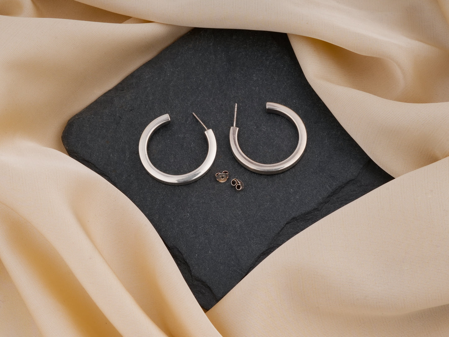 Open Round Silver Hoops