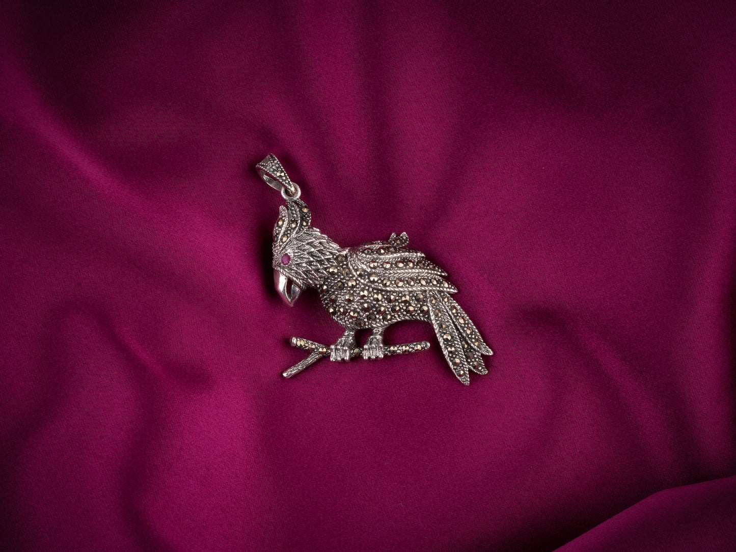 Rhinestone Embedded Owl Oxidised Pendant Cum Brooch