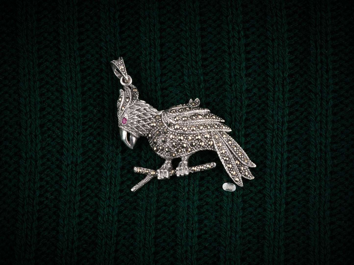 Rhinestone Embedded Owl Oxidised Pendant Cum Brooch