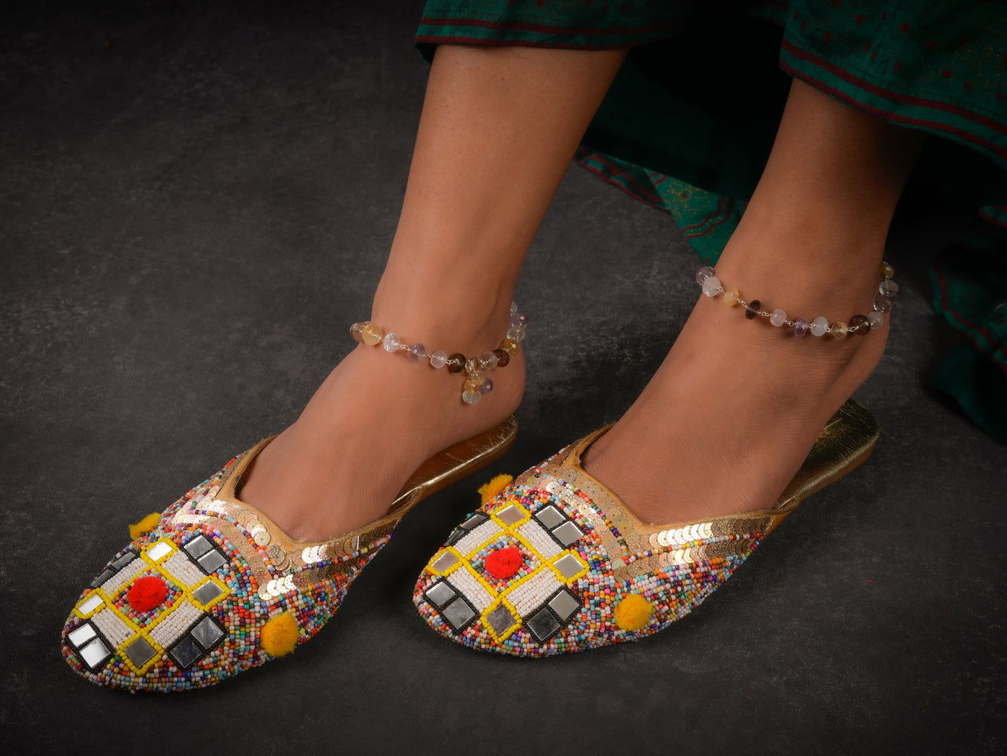 Semi Precious Multi Stone Silver Anklets