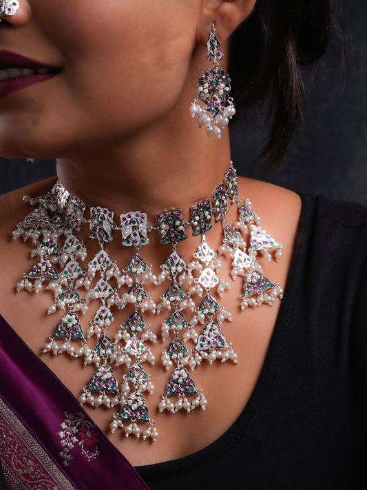 Gul Baano Purani Dilli Silver Necklace Set