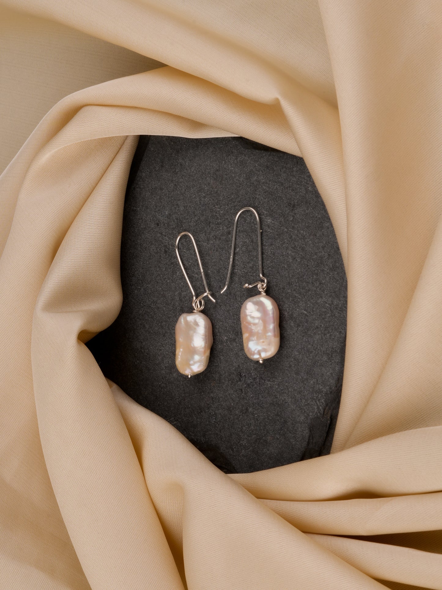 Freshwater Rectangle Pearl Silver Danglers