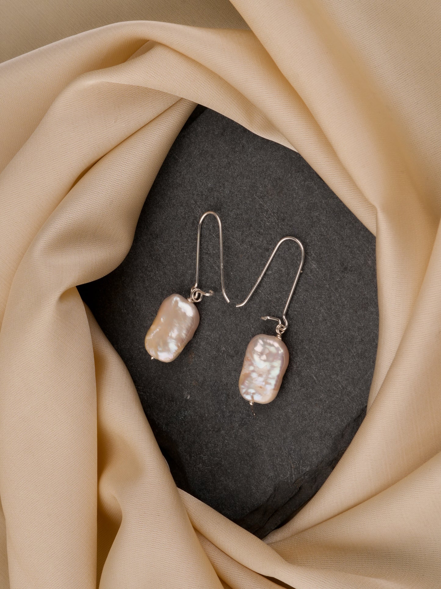 Freshwater Rectangle Pearl Silver Danglers