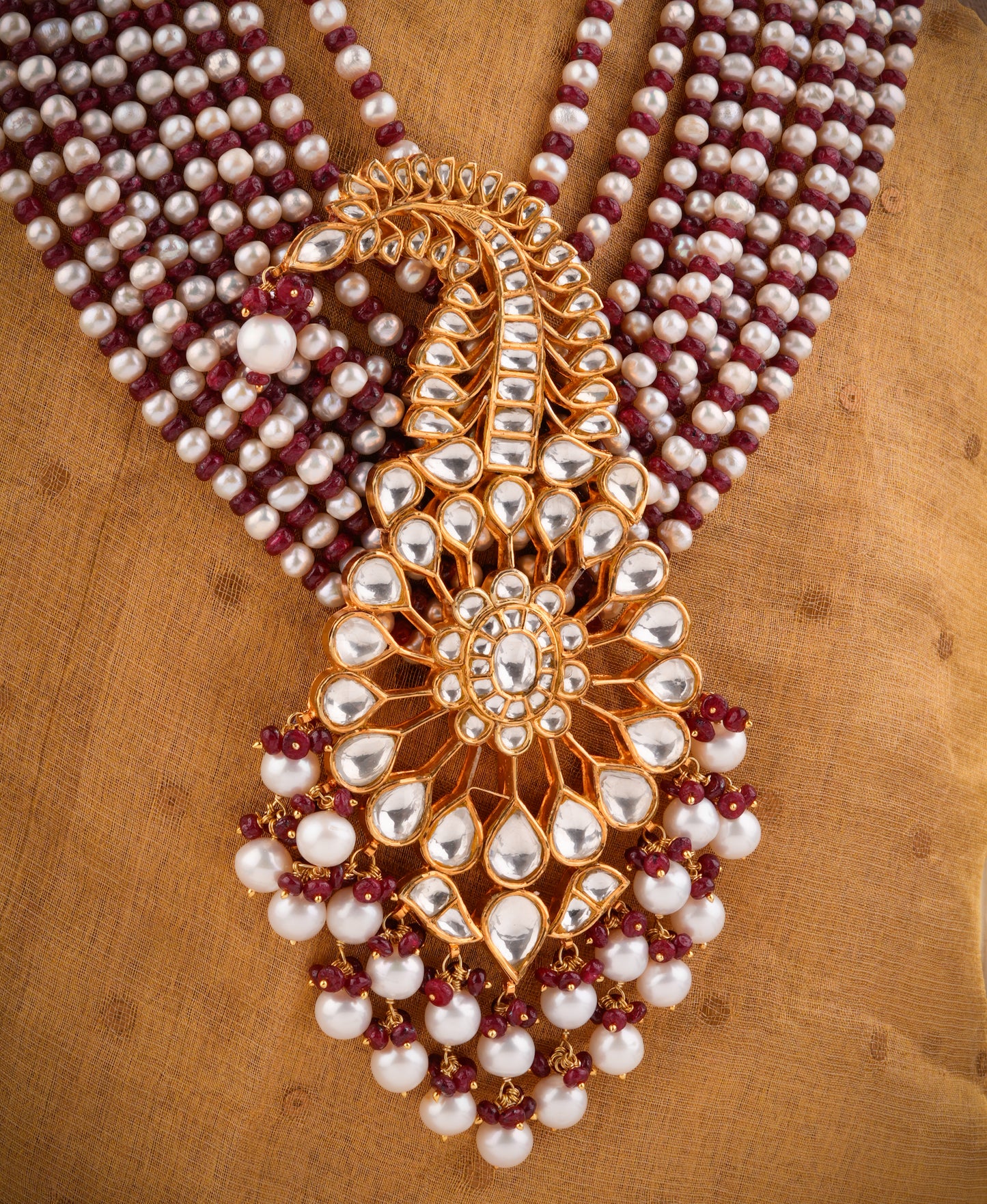 Royal Ruby Pearl Kundan Necklace Set