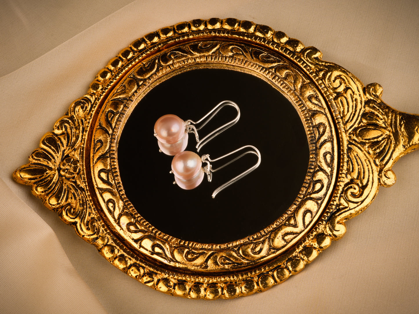 Pink Baroque Pearl Silver Danglers