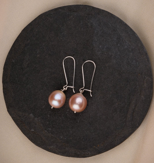 Pink Baroque Pearl Silver Danglers