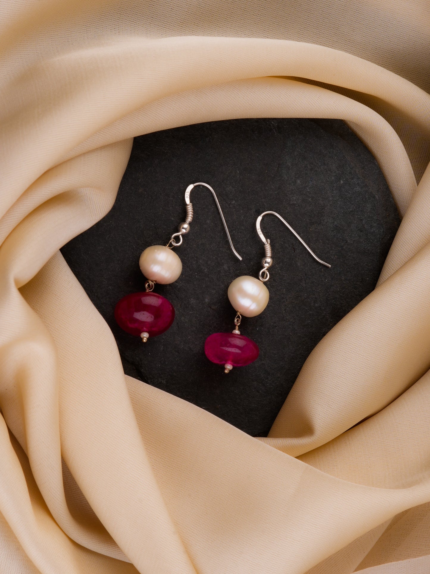 Freshwater Pearls And Pink Onyx Drops