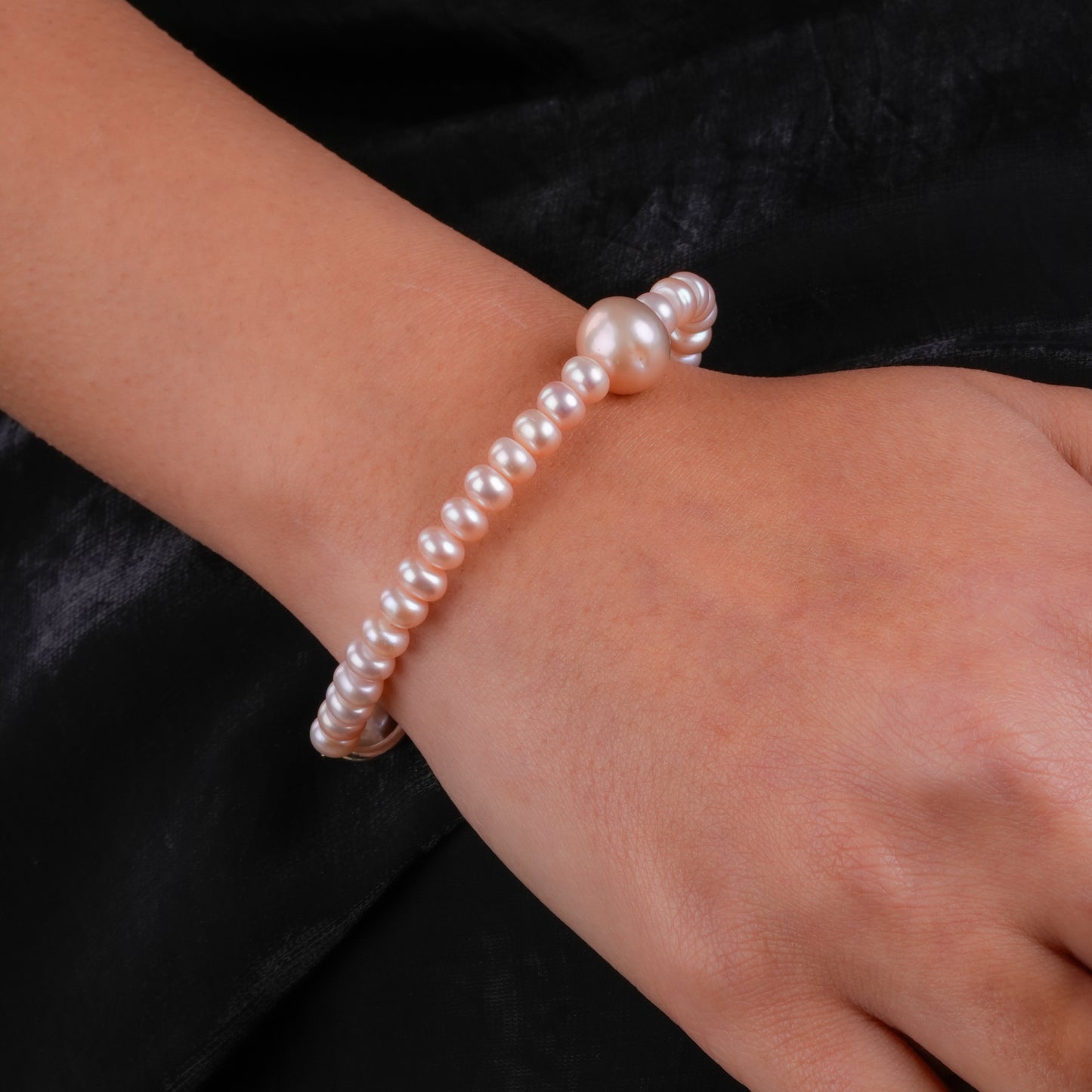 Peach Pearls Silver Bracelet