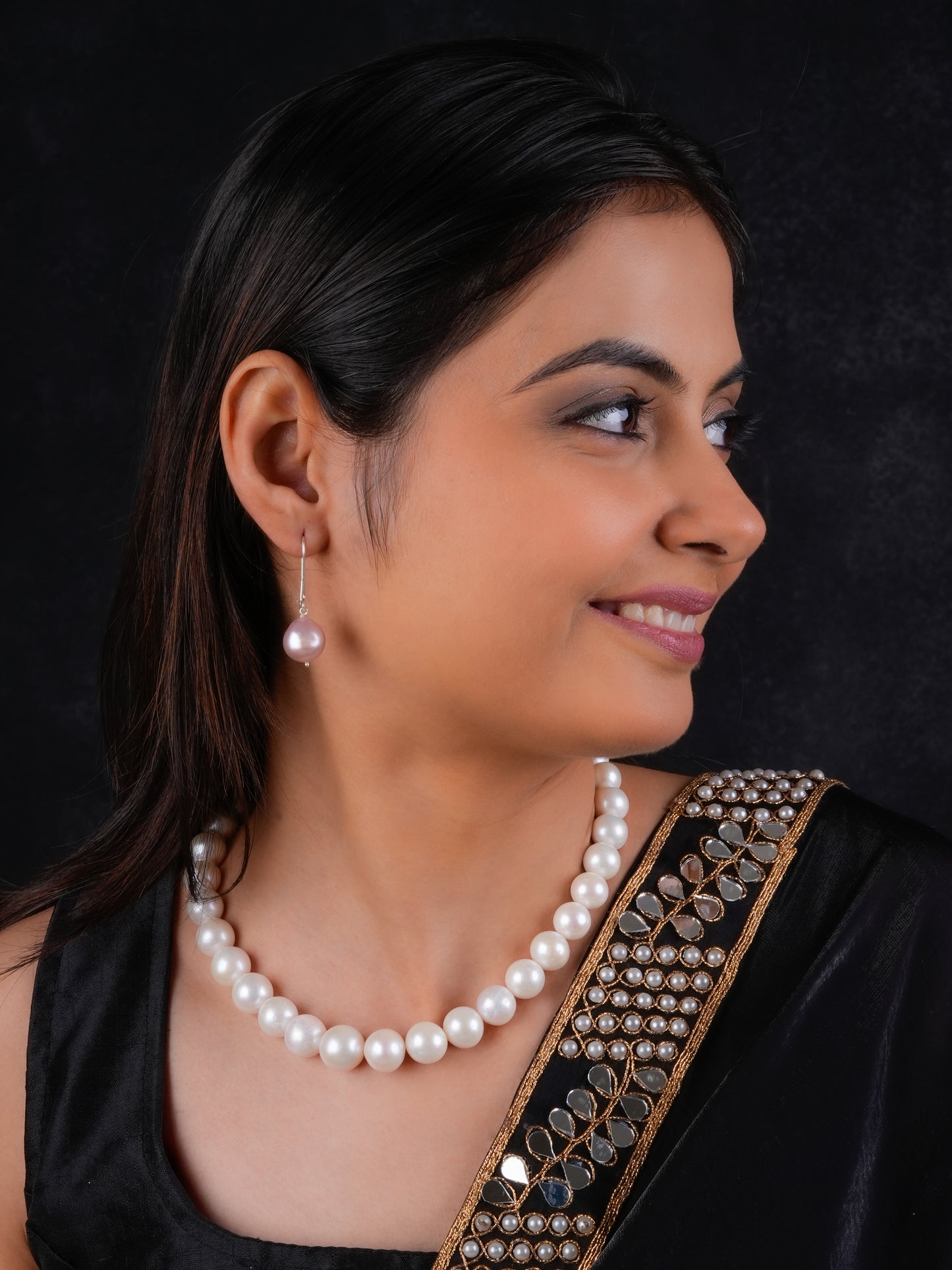 Pink Baroque Pearl Silver Danglers