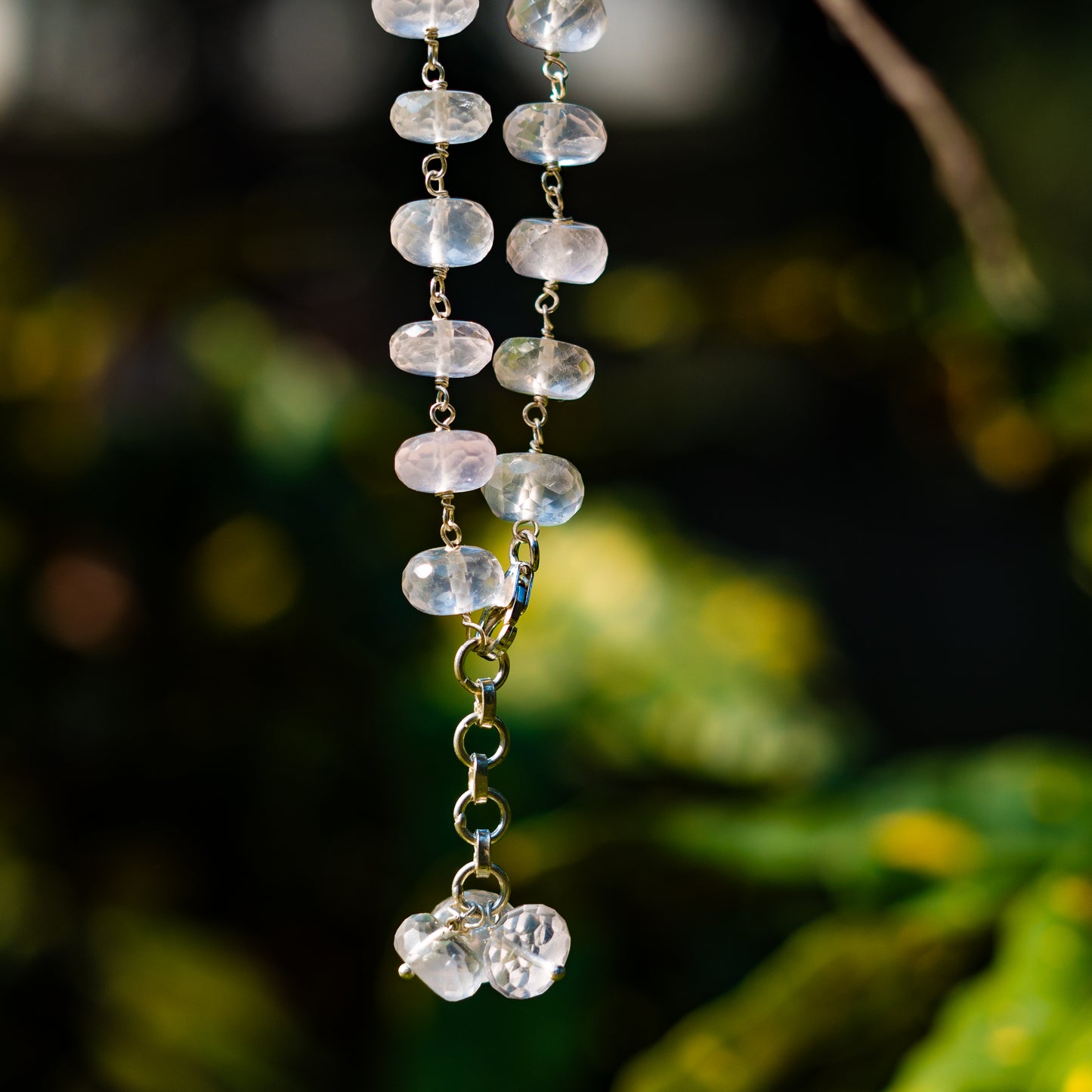 Faceted Rose Quartz Silver Links Bracelet