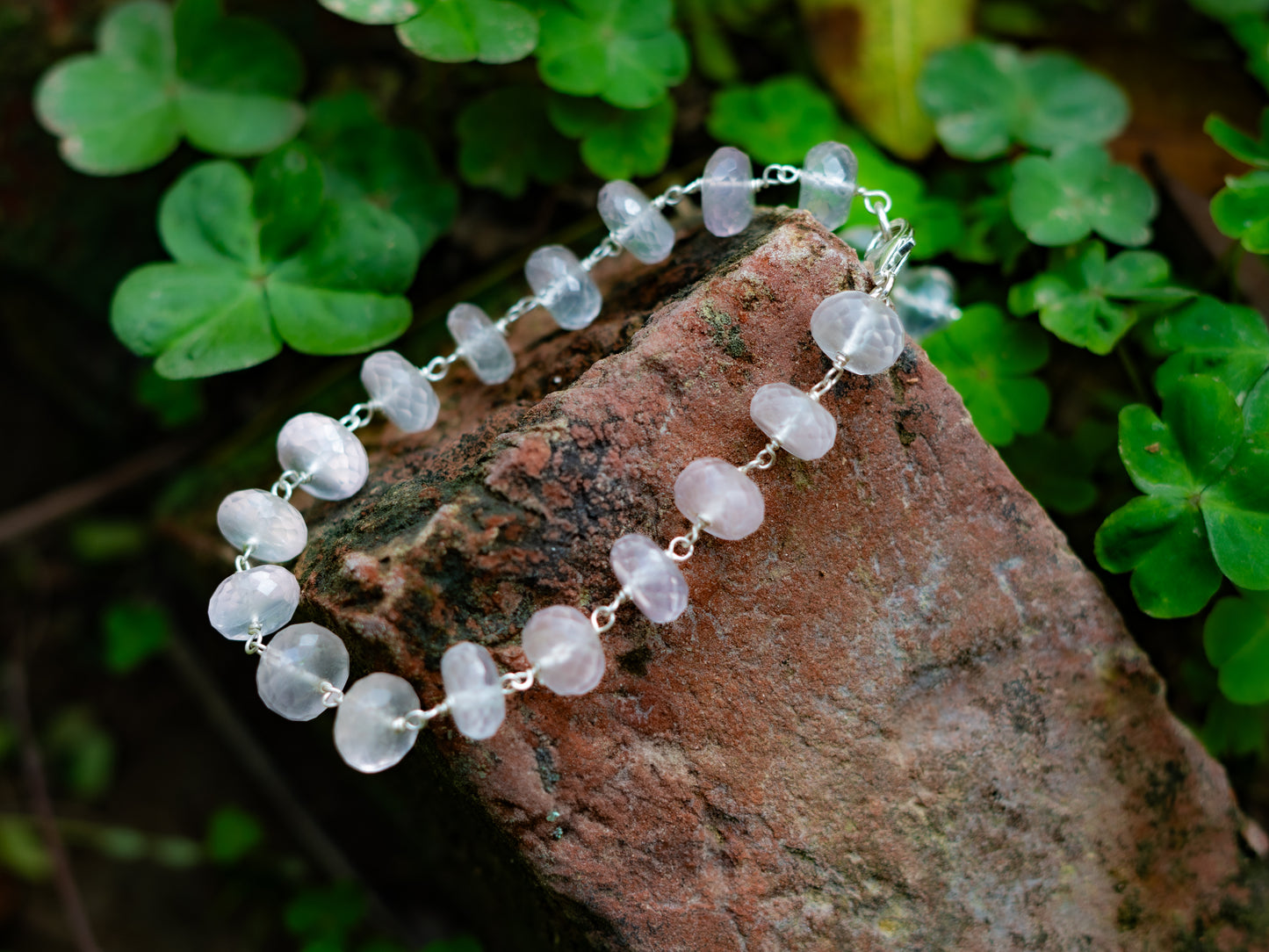 Faceted Rose Quartz Silver Links Bracelet