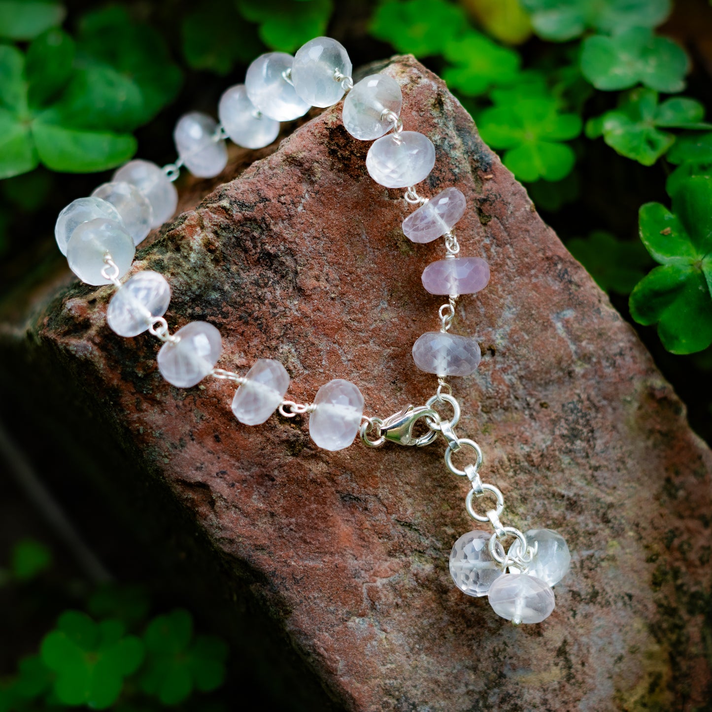 Faceted Rose Quartz Silver Links Bracelet
