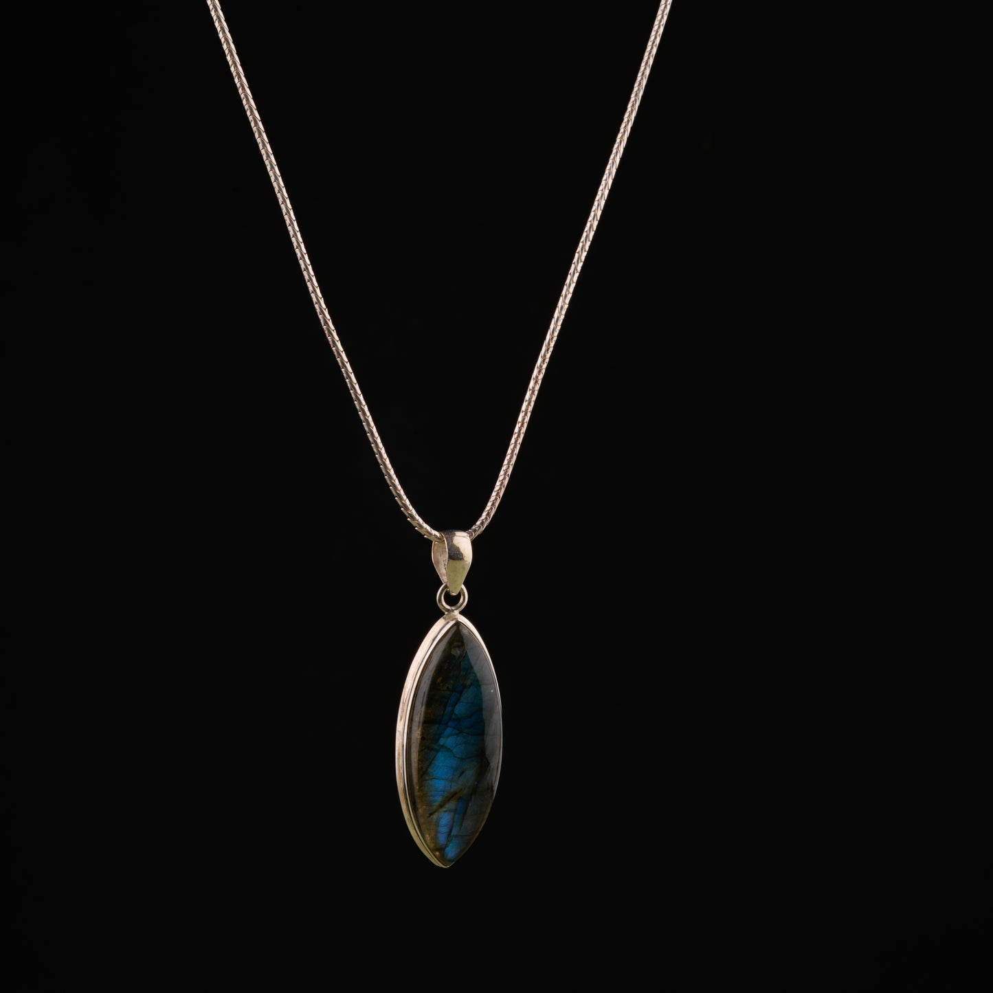 Marquise Chrysocolla Silver Pendant