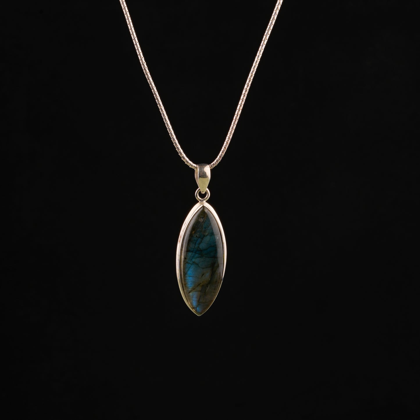 Marquise Labradorite Silver Pendant
