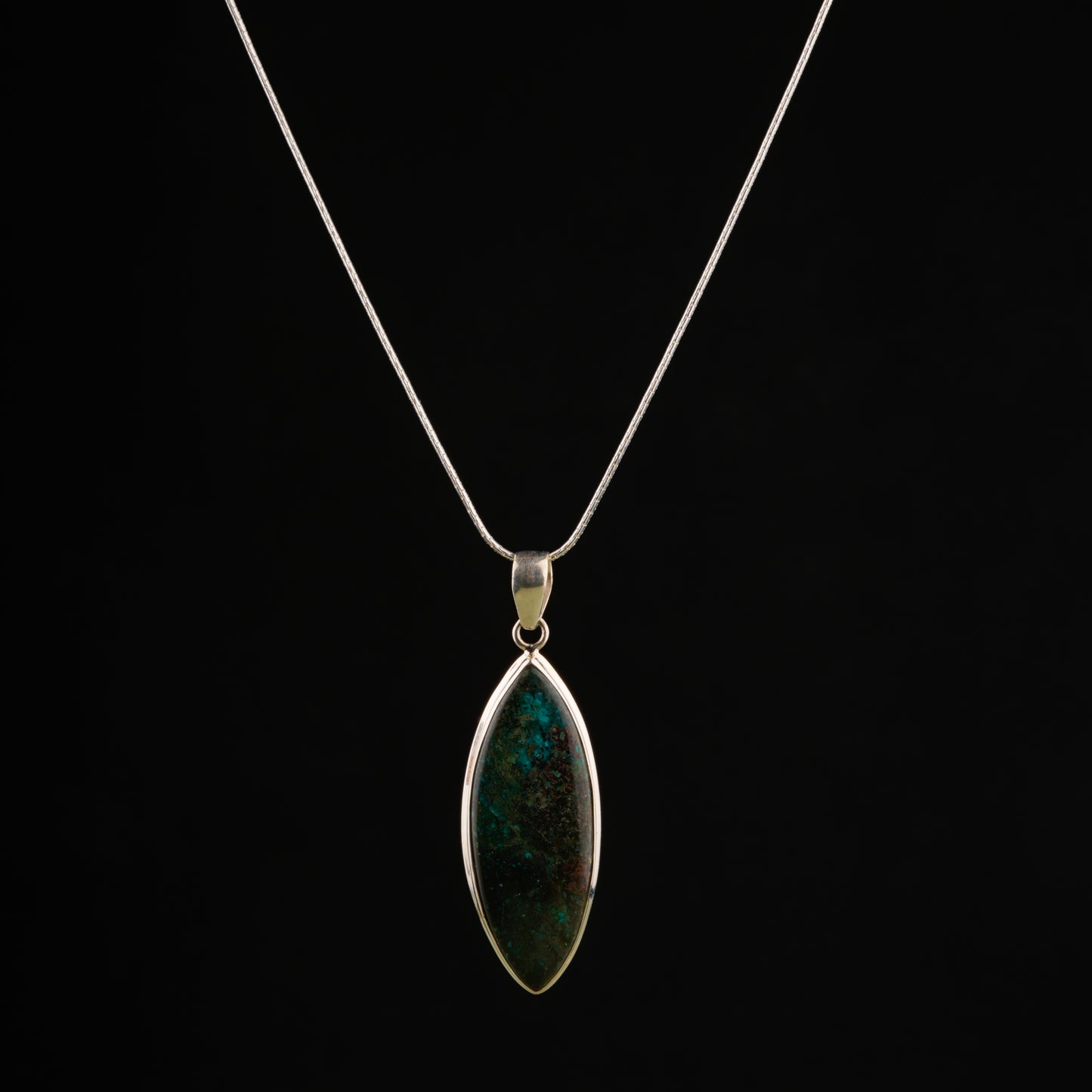 Marquise Chrysocolla Silver Pendant
