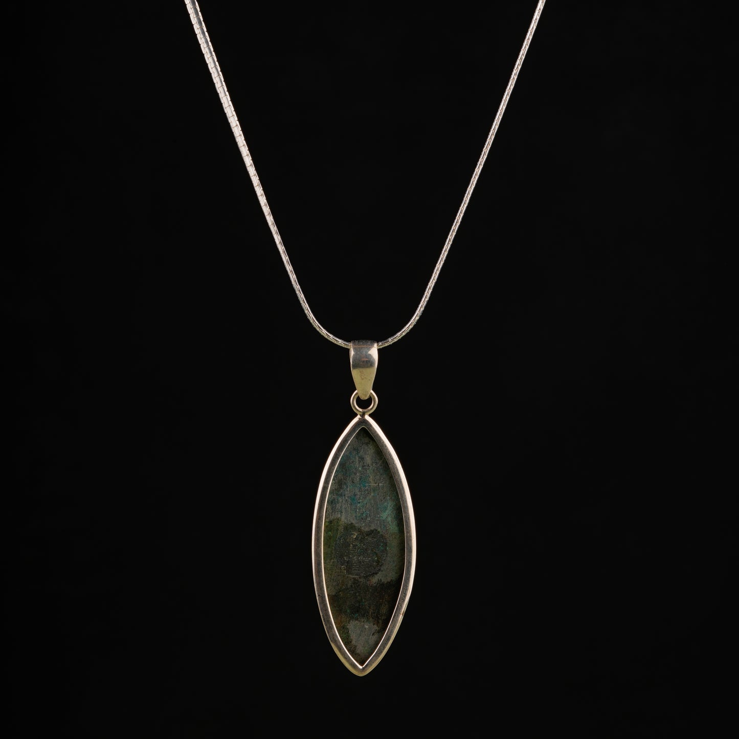 Marquise Chrysocolla Silver Pendant