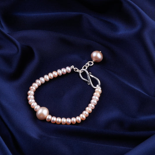 Peach Pearls Silver Bracelet