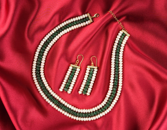 Nargis Pearl And Green Quartz Melons Necklace Set