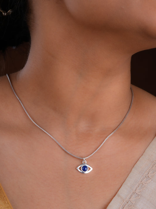 Lapis Lazuli Evil Eye Pendant With Chain