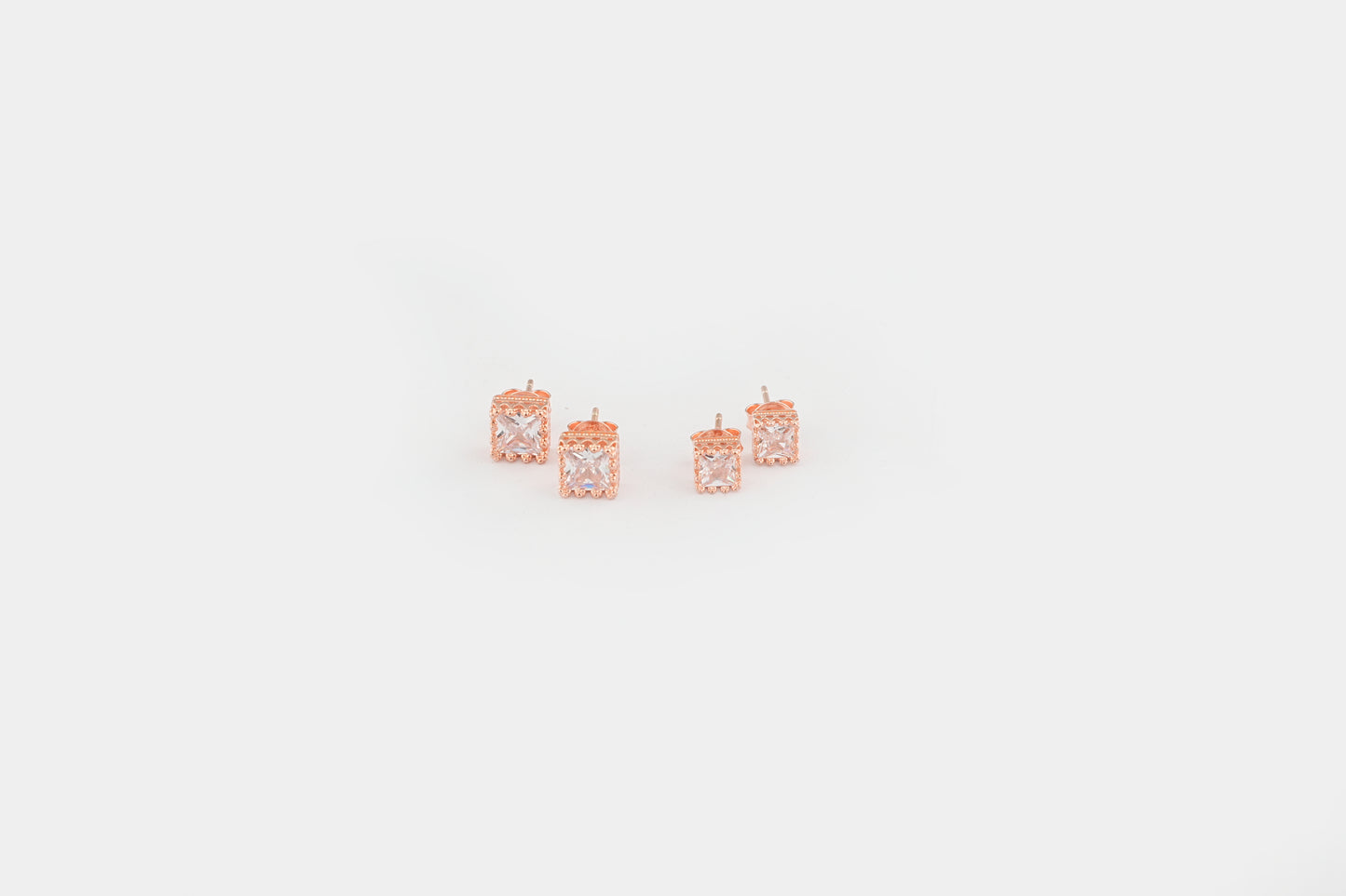 Cushion Cut Rose Gold plated Silver Solitaire Studs