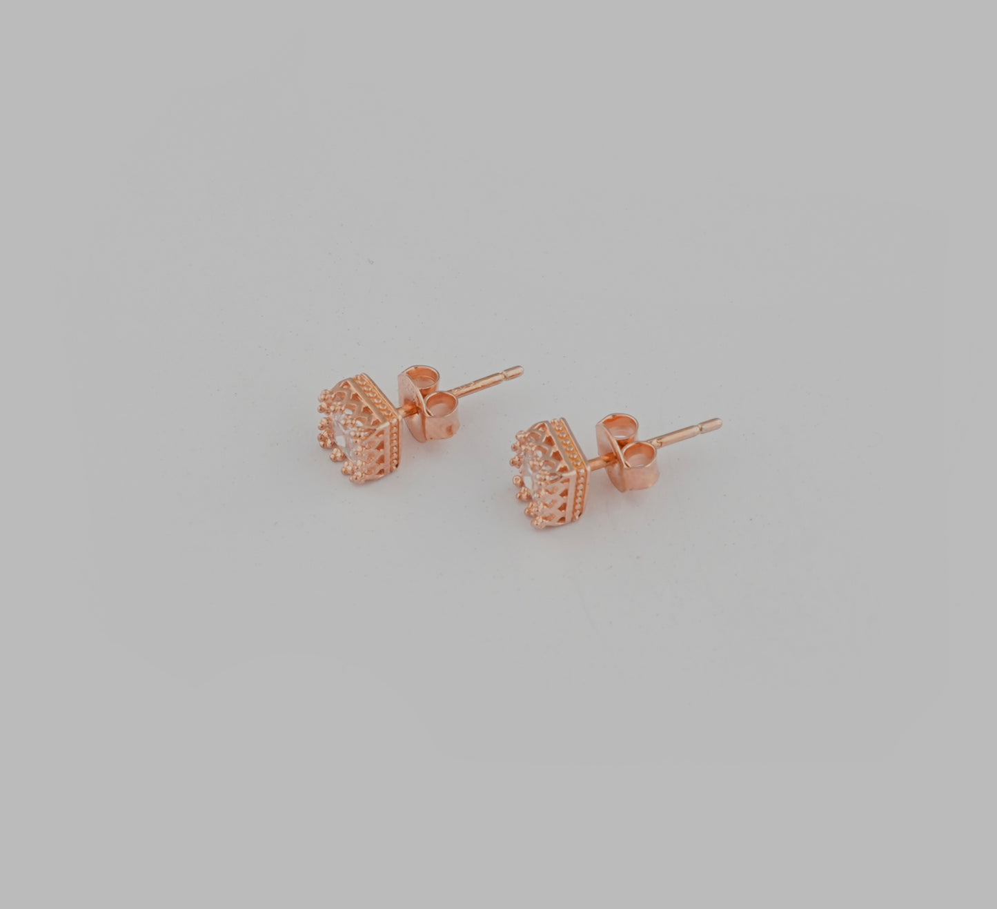 Cushion Cut Rose Gold plated Silver Solitaire Studs