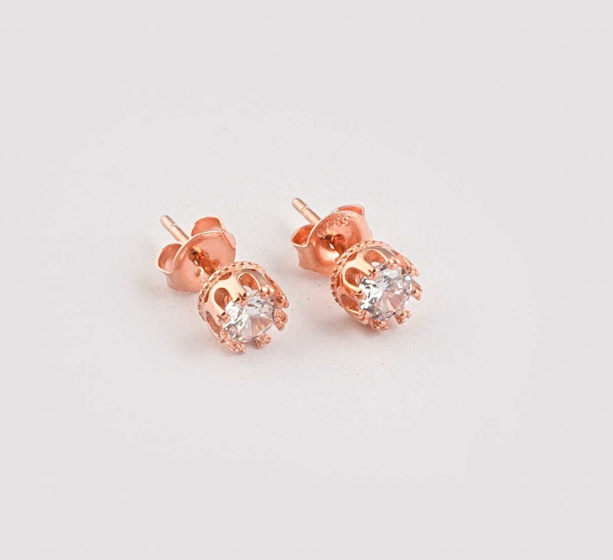 Rose Gold Plated Silver Solitaire Studs