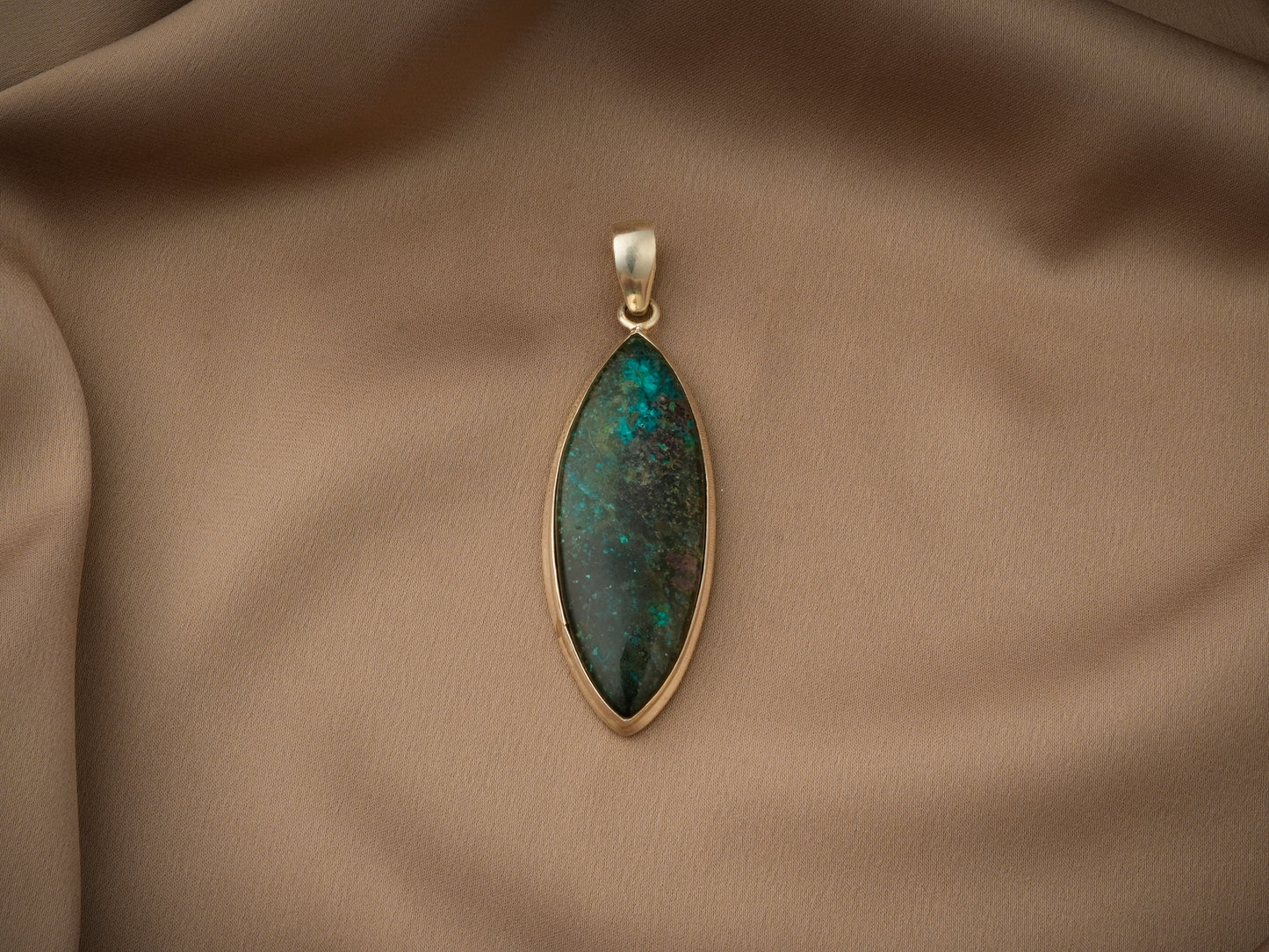 Marquise Chrysocolla Silver Pendant
