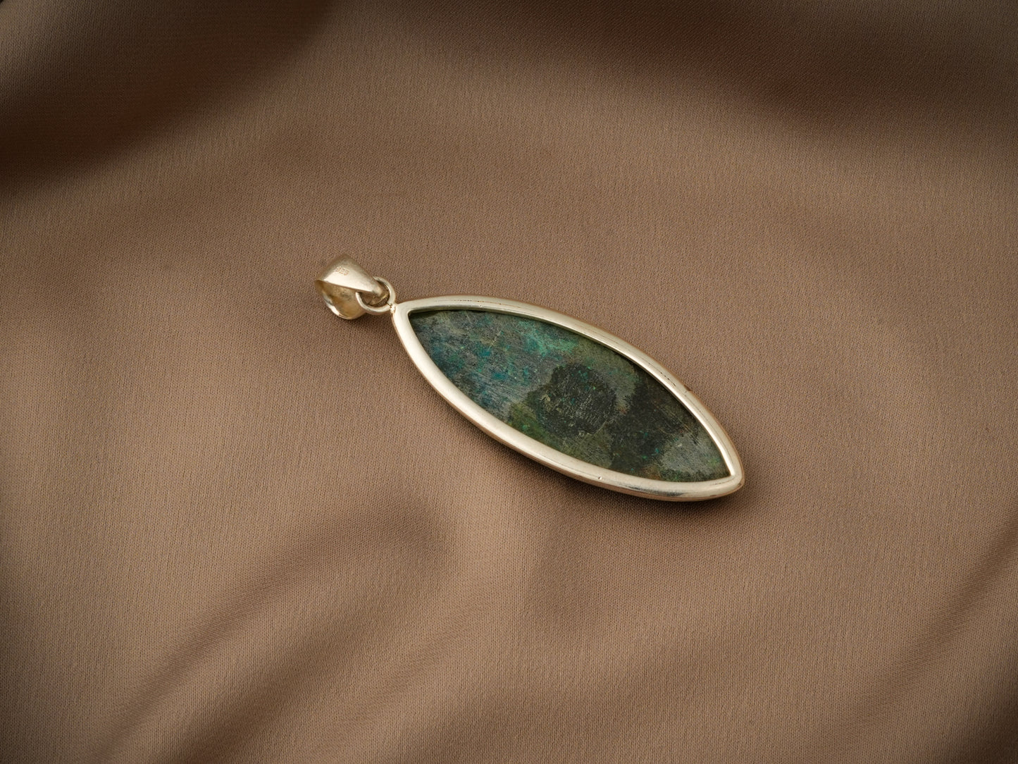 Marquise Chrysocolla Silver Pendant