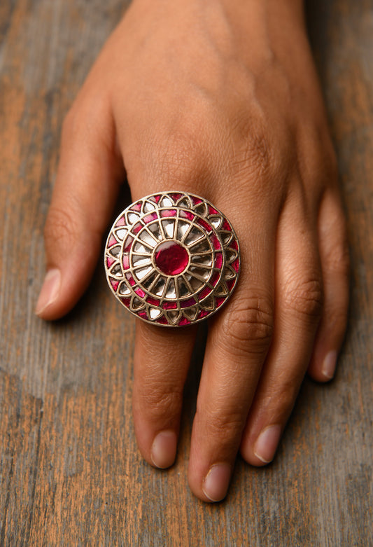 Guldasta Silver Kundan Ring