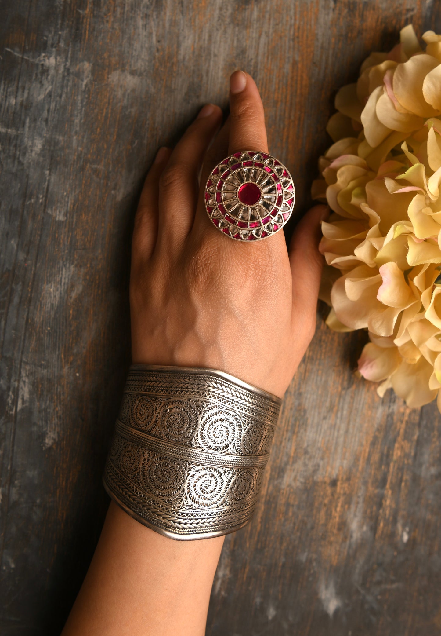 Guldasta Silver Kundan Ring