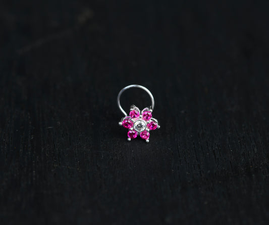 Ruby Star Silver Nose Pin
