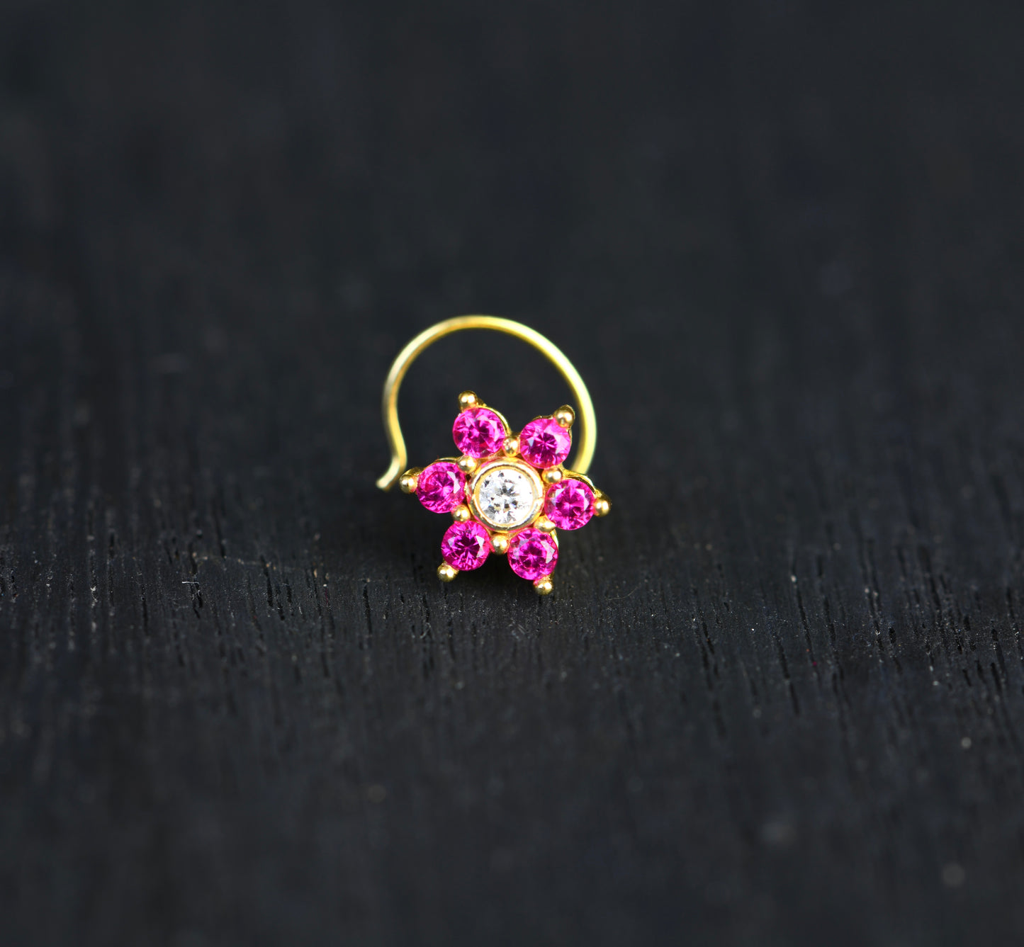 Ruby Star Gold Plated Silver Nose Pin