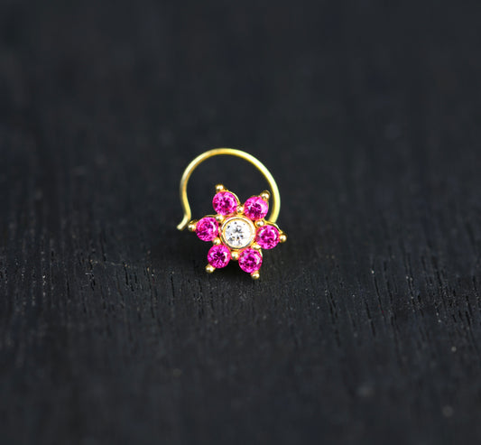 Ruby Star Gold Plated Silver Nose Pin
