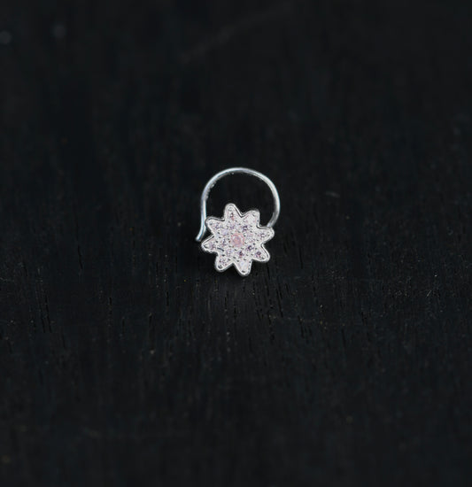 Peach Star CZ Silver Nose Pin