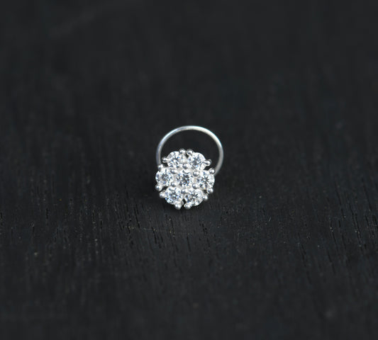 Aabha CZ Silver Nose Pin