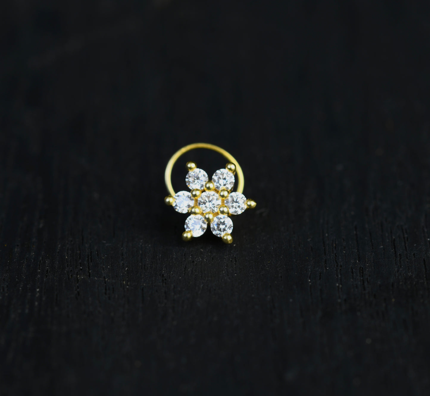 Gold Plated Silver CZ Nose Pin