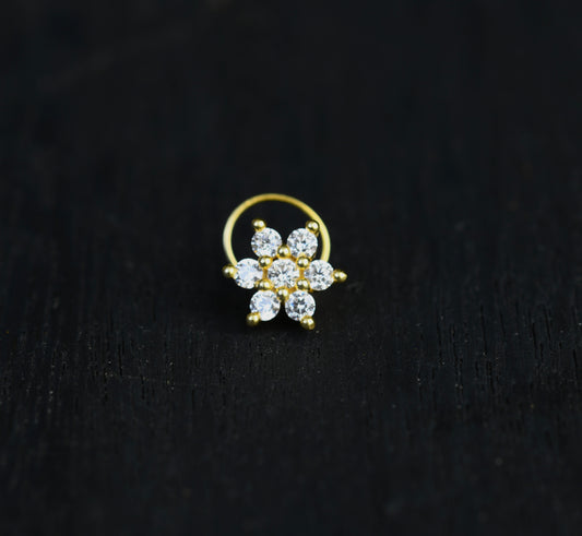 Gold Plated Silver CZ Nose Pin