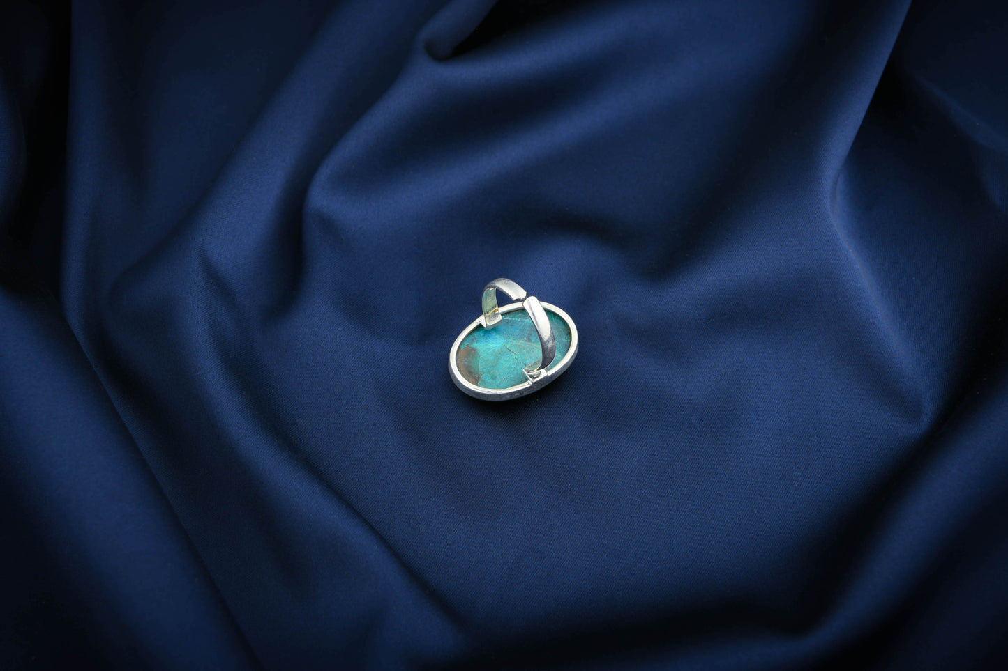 Ocean Blue Silver Azurite Oval Ring