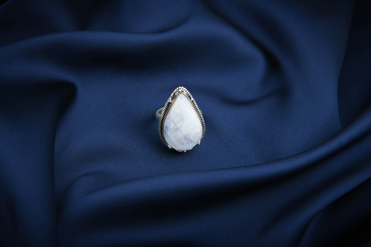 Moonstone Silver Drop Ring