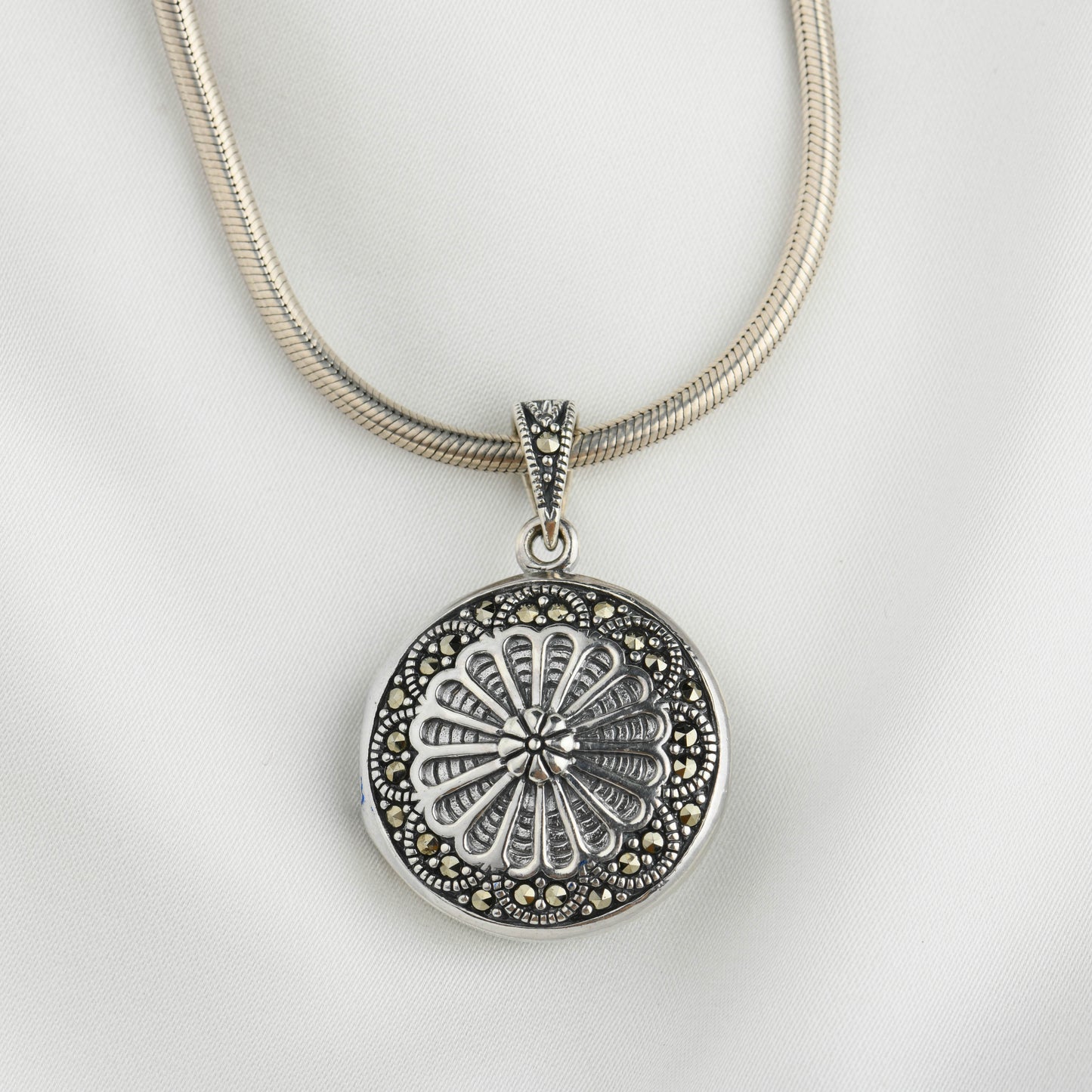 Sterling Silver Marcasite Mandala Pendant