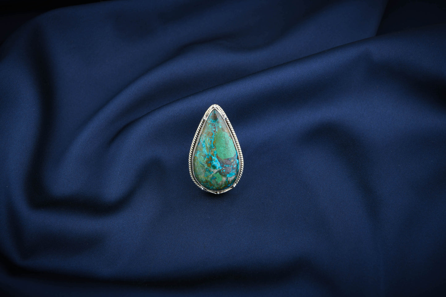 Azurite Drop Silver Statement Ring