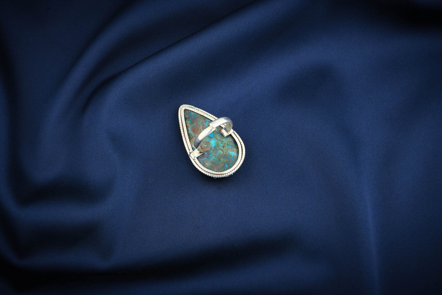 Azurite Drop Silver Statement Ring