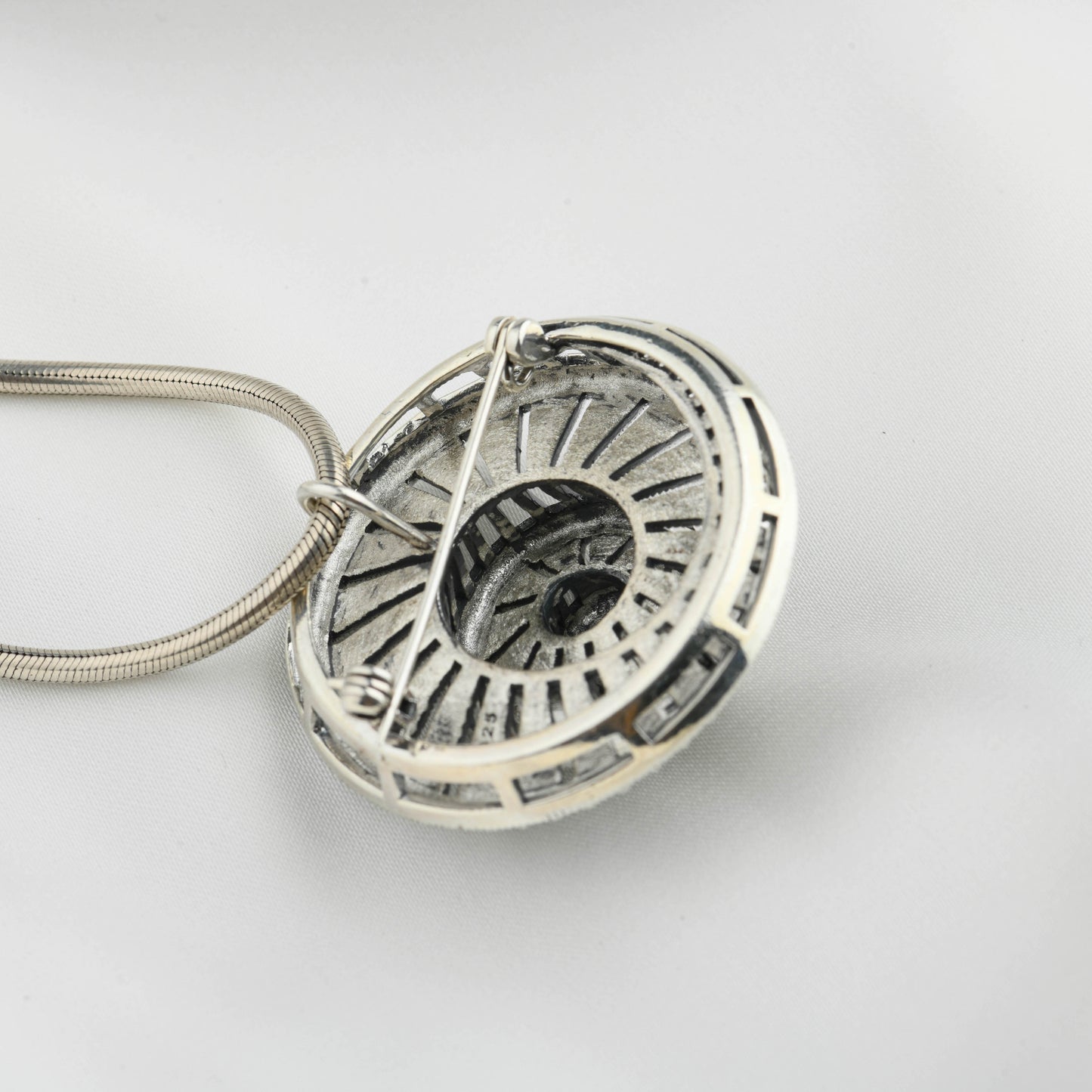 Marcasite Spiral Pendant - Sterling Silver Art Deco Necklace