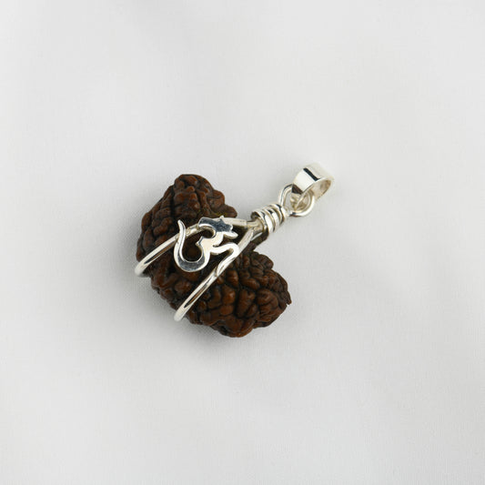 Ek Mukhi Natural Himalayan Rudraksha Om Silver Pendant