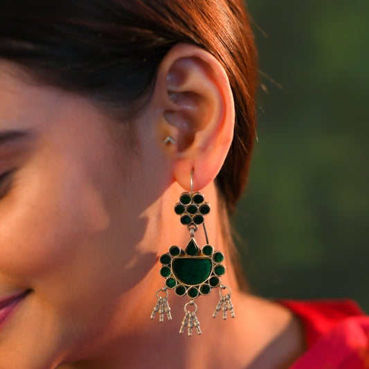 Madhu Chandrika Green Flower Silver Earrings