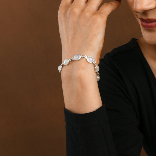 Oval Moonstones Silver Bracelet