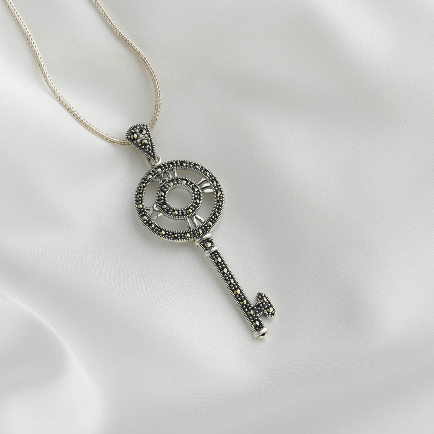 Enchanted Key: Marcasite Silver Pendant