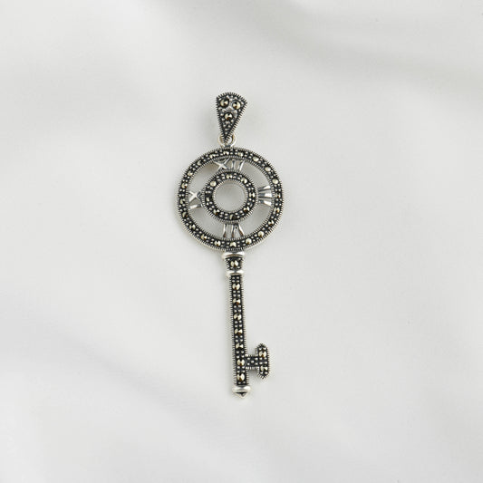 Enchanted Key: Marcasite Silver Pendant
