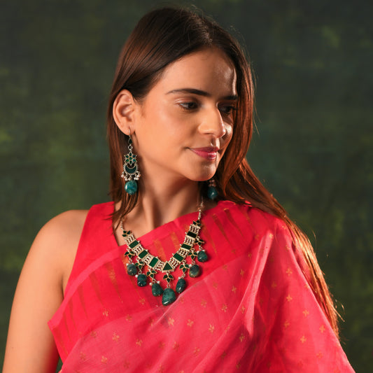 Silver Green Mirrored Choker Set