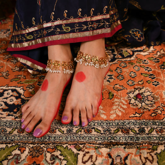 Purani Dilli Gulbaano Gold Plated Silver Anklets